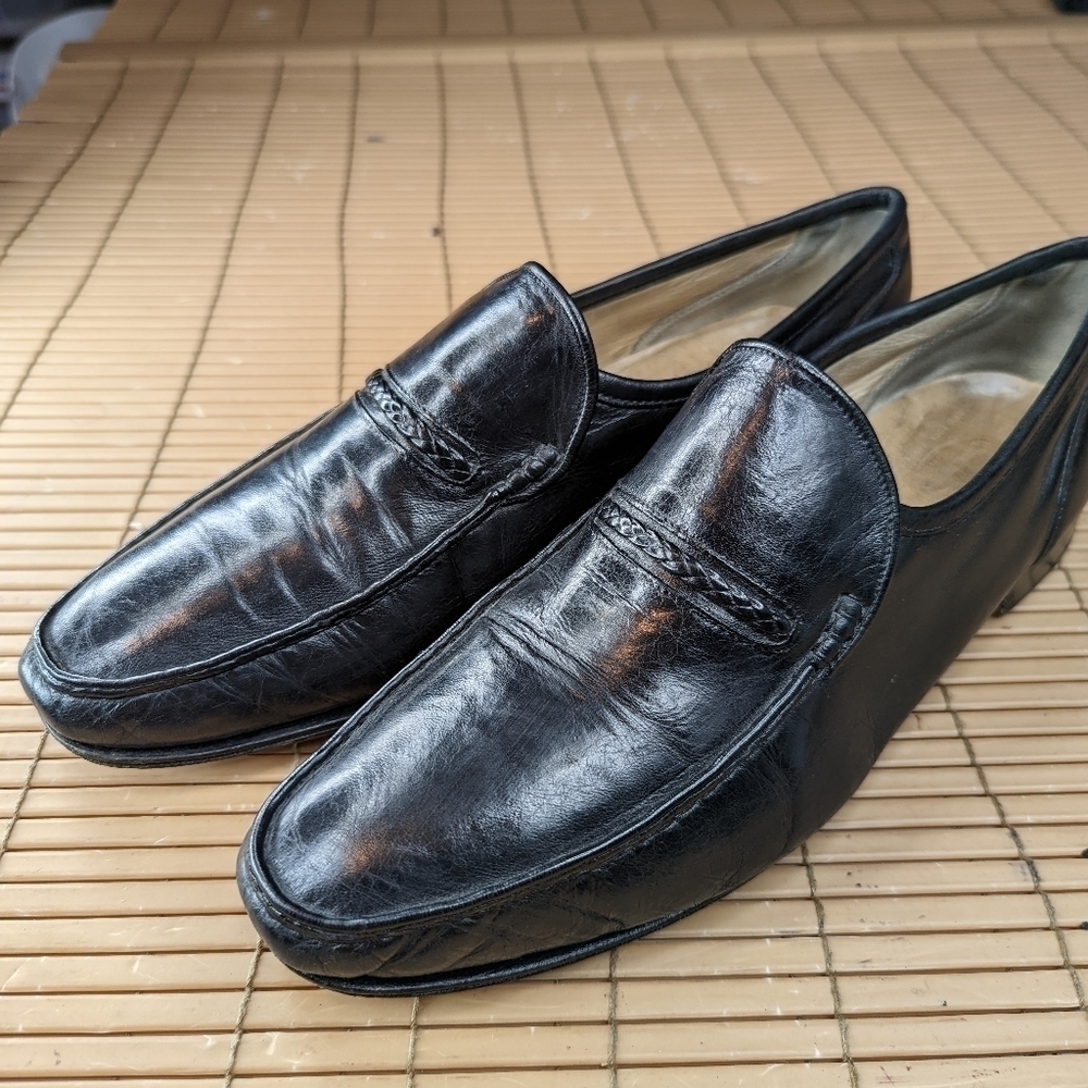 Church's England Handmade Shoes black leather braided band vamp/saddle detail, m